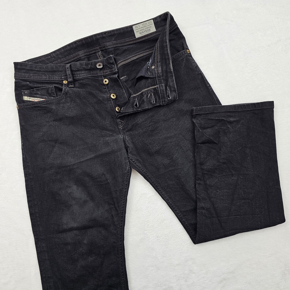 Diesel Waykee Regular Straight Jeans Mens 31x25 Black Stretch Button Fly READ